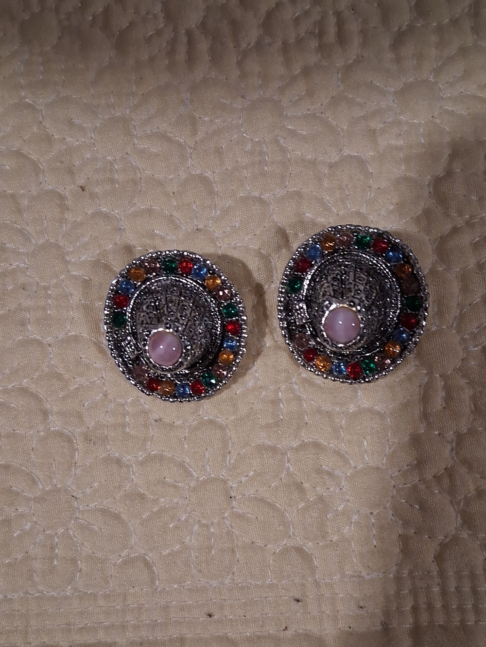 Multi-Color Gemstone Sombrero Rhinestone Clip On Earrings